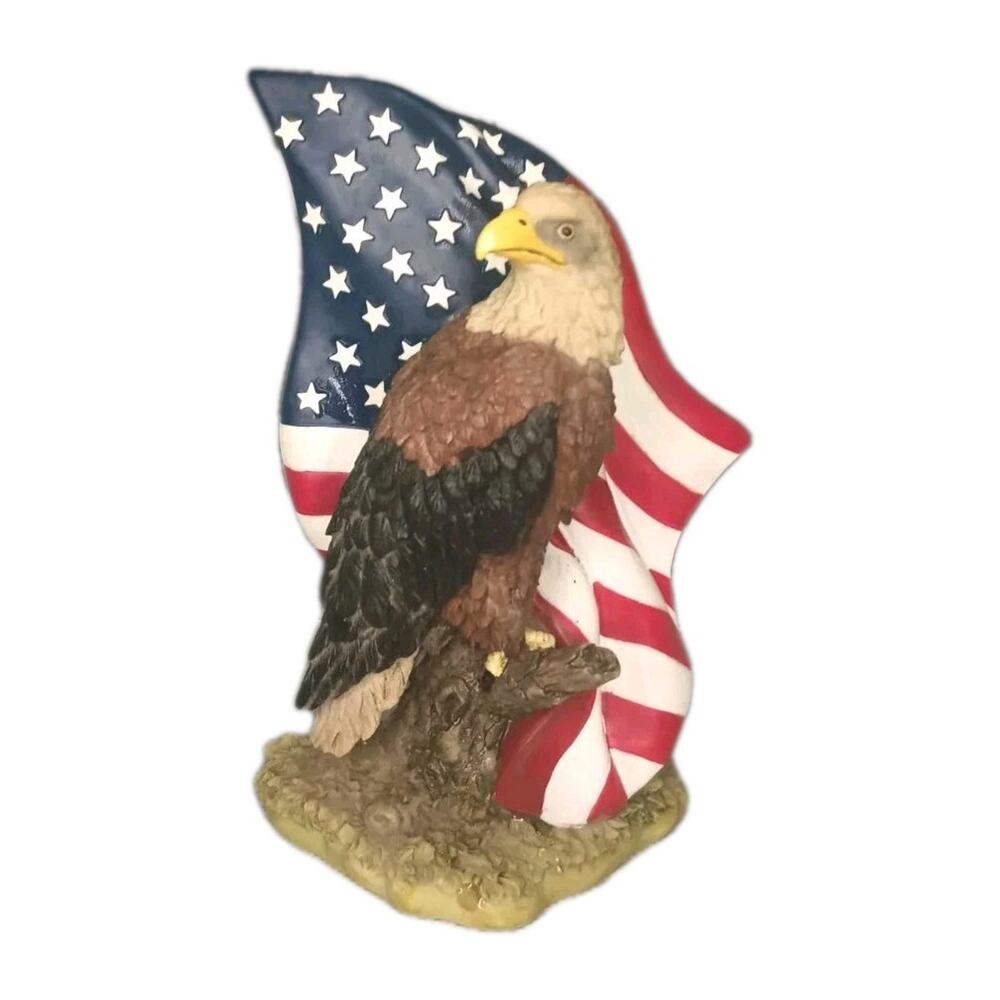 1999 Life Symbols Bald Eagle USA Flag Patriotic Figurine Hand Painted Statue